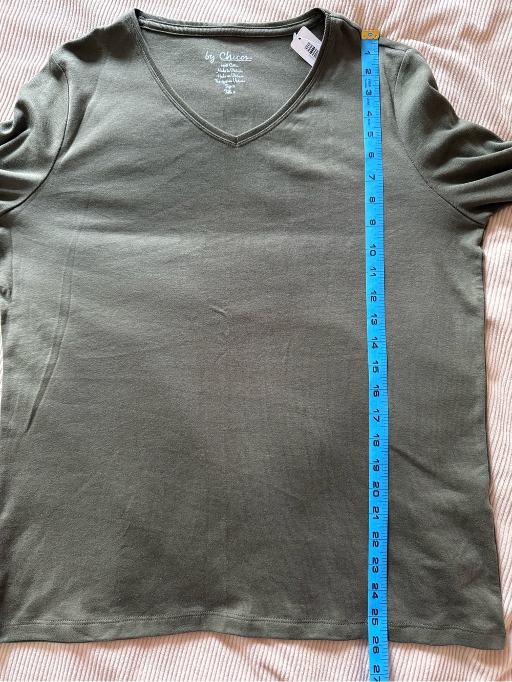 NWT Chico’s Paige V-neck 3/4 Sleeve Top Olive Night Green 100% Cotton 2 Large - Picture 10 of 10